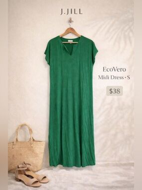 J. Jill Green EcoVero Midi Dress Size S LNC